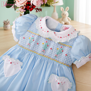 Babeeni Lovely Girl's Casual Smocked Dress LD405 Geometric Print Heart 100% Cotton OEKO-<b>TEX</b> Certified Flame Retardant - LD405 - Product Image 3