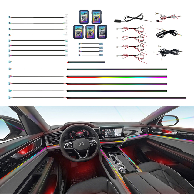Car Dome Light Assembly Interior LED Acrylic 12V 120W RGB 128 Color Decorative Ambient Light with Remote Control