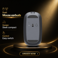 Souris sans fil 2-en-1 avec étui de charge pour écouteurs, accessoire informatique portable pour l'étude et le bureau