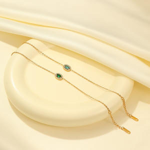 Nueva joyería llegada Forma ovalada Colorido Zirconia 18K Chapado en oro Cadenas de acero inoxidable Pulsera de eslabones - Product Image 3