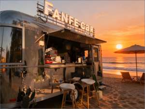 Chariot de café Jamaican Blue Mountain avec bar à expresso et four à galettes de bœuf pour galettes de viande épicées, pain au <span class=keywords><strong>coco</strong></span> et mousse d'Irlande - Product Image 1