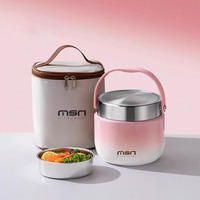 Boîte à lunch isotherme à double compartiment avec couvercle anti-fuite, conteneur portable à large ouverture et sac isotherme (1200 ml)