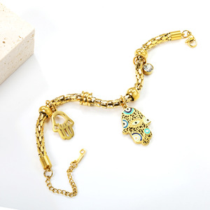 Fashion Charm <b>Bracelet</b> Gold <b>Hamsa</b> Eye Pendant 16.5+5cm Unisex Jewelry - Product Image 3