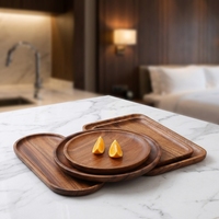 Plateaux de rangement pour assiettes en bois d'acacia, finition huilée sculptée, portables, multifonctionnels, assiettes de présentation classiques pour salon