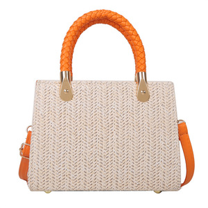 Sac bandoulière tendance en paille tressée couleur bonbon pour femme, sac à main portable avec rabat, sac à l'épaule d'été Tanjing - Product Image 5