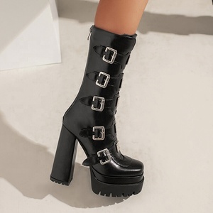 New Metal Buckles Styles Women Knee High <b>Boots</b> High Platform Thick Bottom Shoes Punk Cool Design Woman Booties - Product Image 3