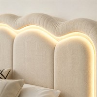 Cama con almacenamiento y elevación a gas, tapizada con diseño de canal en V y capitoné, con cabecero LED, estructura de metal y terciopelo, somier de láminas de madera, fácil montaje