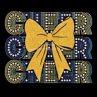Strass thermocollants dorés personnalisés pour cheerleading, combinés avec des motifs de transfert thermique à paillettes dorées pour t-shirt