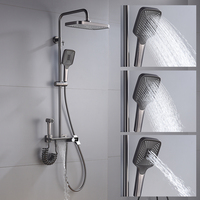 Robinet de douche mural thermostatique en laiton gris anthracite, design professionnel, finition polie, avec jets doux, puissants et pluie, en céramique, à commande unique