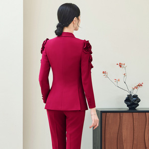 Women's Suit Set Solid Color Ruffle Sleeve Blazer Pants Work Wear Spring Autumn Polyester Fiber Casual Suit - Product Image 3