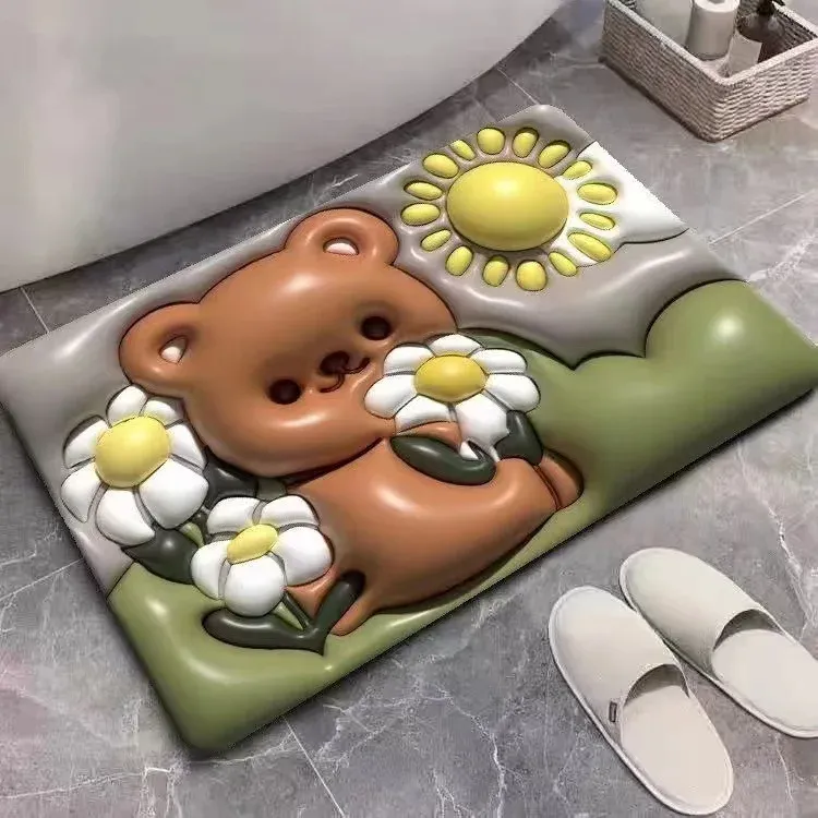 Tappeto antiscivolo per bagno stampato in 3D, tappeto da pavimento per bagno con fango diatomo, tappeto carino, tappeto impermeabile, tappeto antiscivolo, tappetino per diatomee 3D