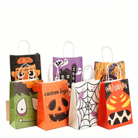 Sac en papier personnalisé avec logo pour maison hantée, motif château effrayant, sac en papier kraft recyclable avec poignée pour fête, vente en gros