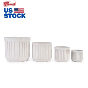 Ensemble de pots à plantes en céramique MDJ, 4 pièces, ronds, blancs brillants, style moderne, pour l'intérieur et l'extérieur, jardin, fleurs - Product Image 1