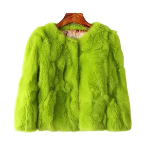 GareMay Real Rabbit Fur Jacket for Women Long Sleeve Plus Size Overcoat Women's Short Real Rabbit Coat Female Warm Plush Coats