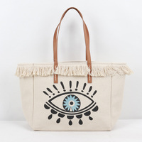 Sac fourre-tout décontracté en toile blanche imprimée avec doublure en polyester pour les vacances, le tourisme et la plage, design unisexe à porter à la main