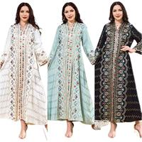 Abaya Kaftan ample à manches longues et col en V, imprimé géométrique ondulé à sequins, vêtements islamiques grande taille, blanc, vert, noir, vente en gros, personnalisable