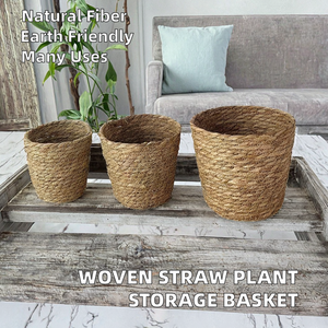 Wholesale Eco-Friendly Woven Round Straw Hotel Sea Grass Medium and <b>Plants</b> Multifunction Storage <b>Basket</b> <b>for</b> Home - Product Image 2