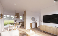 Villa préfabriquée moderne à un étage de 48 m2, en béton avec âme en EPS, 2 chambres, 1 salle de bain, 1 cuisine, salon, ignifuge, imperméable, 5+