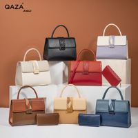 QAZA tas genggam bahu wanita bahan PU, tas dompet, tas tangan bentuk bantal, anti air, bahan PU, dengan penutup pengait dan pemegang kartu