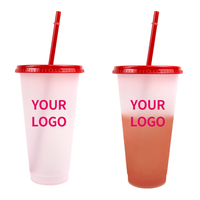 Gobelets magiques réutilisables en plastique écologique de 16 oz, imprimés sur mesure, qui changent de couleur selon la température, avec paille et couvercle