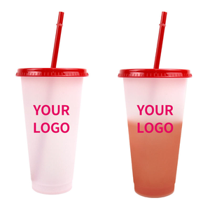 Gobelet magique écologique réutilisable en plastique de 16 oz, changeant de couleur selon <span class=keywords><strong>la</strong></span> température, avec <span class=keywords><strong>paille</strong></span> et couvercle - Product Image 1