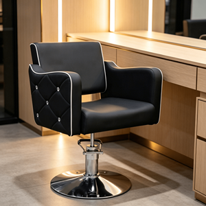 <span class=keywords><strong>Chaise</strong></span> de coiffure professionnelle noire à <span class=keywords><strong>strass</strong></span>, pivotante hydraulique, design capitonné pour salon de beauté - Product Image 2