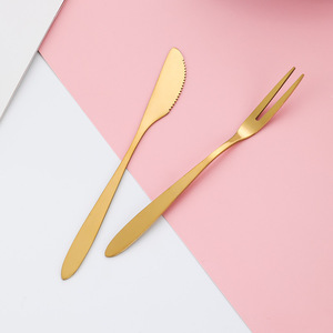 Stainless Steel Mooncake Knife And Fork Set Gold Plated Two Pronged Fruit Fork Western Dessert Utensils For Cake And Pastry - Product Image 4