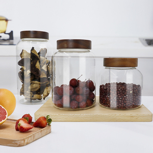 Bocaux de rangement en verre hermétiques multifonctionnels de grande taille pour la cuisine, pour le stockage des aliments, des chocolats, des biscuits, des bonbons, avec couvercle en acacia - Product Image 1