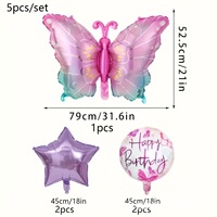 Lot de 5/6 ballons papillon dégradé rose Joyeux Anniversaire, décoration de fête, ballons en aluminium flottants à l'hélium, étoiles violettes de 18 pouces