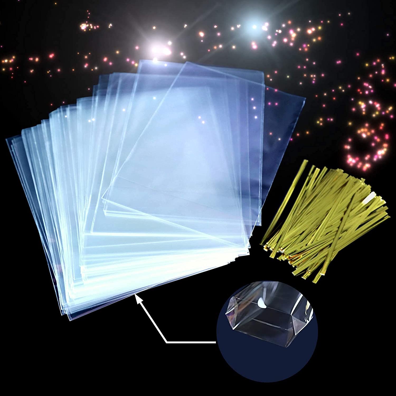 10 Fogli Carta Da Regalo Trasparente Cellophane 70x100 Cm Con Fiocchi - Per Bomboniere E Cesti