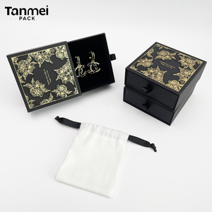 Caja de Regalo de Joyería Negra de Lujo con Logotipo Personalizado, Caja de Regalo con Cajón para Pulsera, Anillo, Collar, Pendientes y Colgante - Product Image 3