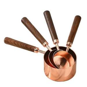 Ensemble de tasses à mesurer en cuivre avec poignées en bois, lavage à la main uniquement, outils de mesure - Product Image 1