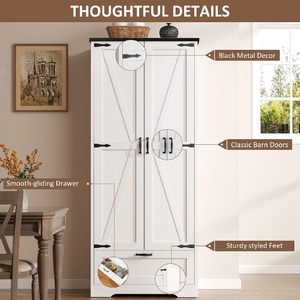 Armario de Almacenamiento para Cocina con Puertas Corredizas, Cajón y Estantes Ajustables, Armario Moderno de Madera Maciza para Cocina - Product Image 5