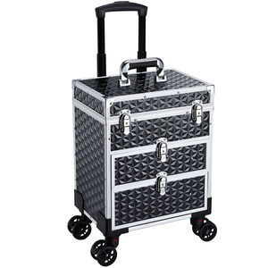 Rolling Makeup <b>Case</b> Professional Trolley Train <b>Case</b> with 2 Drawers <b>Nail</b> Organizer Suitcase for <b>Nail</b> Tech Hairstylist Barber - Product Image 1