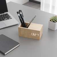 Jam Alarm Silinder Kayu Kreatif LED Kontrol Suara Desain Modern Bertenaga USB Tampilan Suhu Senyap di Samping Tempat Tidur Kamar Tidur Kantor