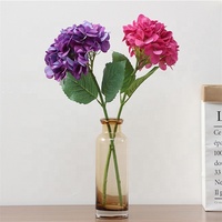 Hortensia en latex bleu-blanc à grosse tête de haute qualité, tige unique, fleur artificielle au toucher réel pour fête, Noël, remise de diplôme