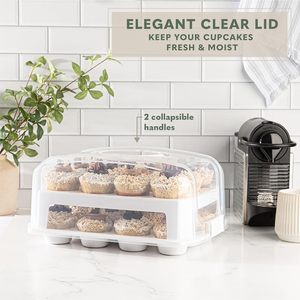 2 Tier Cupcake Transportadora 24 Contagem Suporte Cupcake resistente com tampa e 2 alças - Product Image 5