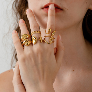 Anillo Abierto de Acero Inoxidable Chapado en Oro de 18K, Forma de Lágrima, Anillo de Moda para Mujer, Regalo para Boda o Fiesta - Product Image 6