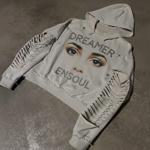 Hoodie Zippé Homme Haut de Gamme Personnalisé Printemps, Coupe Oversize, Tissu Lourd, Impression DTG, Strass et Effet Vieilli - Product Image 1