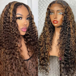 Popular 100% Virgin Human Hair #4/27 Transparent <strong>Lace</strong> <strong>Wigs</strong> Pre Plucked Hairline Deep Curly hd <strong>Lace</strong> Front <strong>Wig</strong> Highlighted Color - Product Image 3