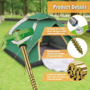 יתדות אוהל מגולוונות בזינק צהוב 8*200 מ\"מ עם ראש משושה, מוט משיכה, בורג הברגה, יתדות אוהל חזקות לקמפינג - Product Image 3