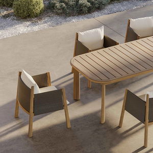 Ensemble de salle à manger d'extérieur moderne en teck pour hôtel, cour, villa et salle de sport - Chaises et table - Product Image 5