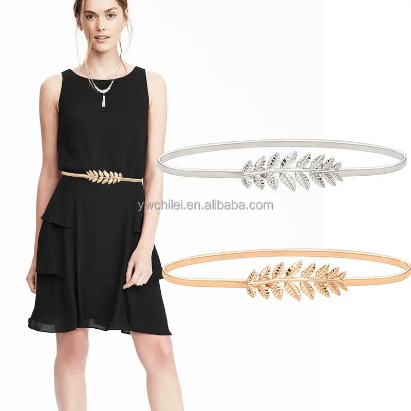 For Women Dress Skinny Luxury Elastic Waist Metal Chain Gold Belts