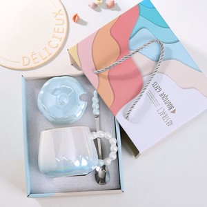 Trending Parel Glazuur Keramische Mok Met Deksel En Lepel Van Hoge Kwaliteit Hittebestendige Keramische Beker Voor Vrouwen En Koppels - Product Image 2