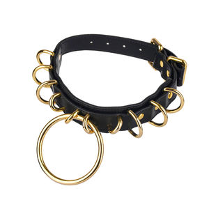 奴隷ゲームレザーBDSMカラータワブルゴールド/シルバーリング調整可能ブラックレザー親密なボンデージプレイエロティック拘束 - Product Image 3