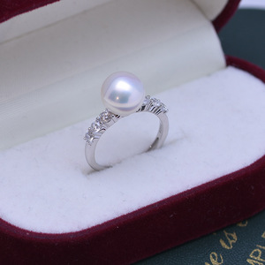 Bague en argent S925 avec six zircons incrustés, 9-10 mm, blanc, eau douce, simplicité, forte brillance, faibles défauts, élégante - Product Image 1