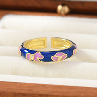 JS20 Vergulde vintage bloemen emaille ring Kleurrijke verstelbare open damesmode vingerringen