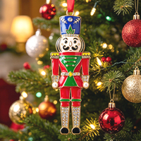 Adorno Navideño Personalizado de Aleación de Zinc con Diseño de Cascanueces, Adorno para Árbol de Navidad con Diamantes de Imitación, Cinta Roja Esmaltada, Decoración Festiva