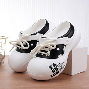 Crocs à la mode pour femmes, chaussures à semelle épaisse, à bout fermé, à enfiler, avec lacets, blanc, noir, beige, rose, 35-40, antidérapantes, pour l'extérieur - Product Image 1