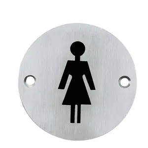Stainless steel Self Stick round ladies washroom bathroom sign Symbol for Restaurants
